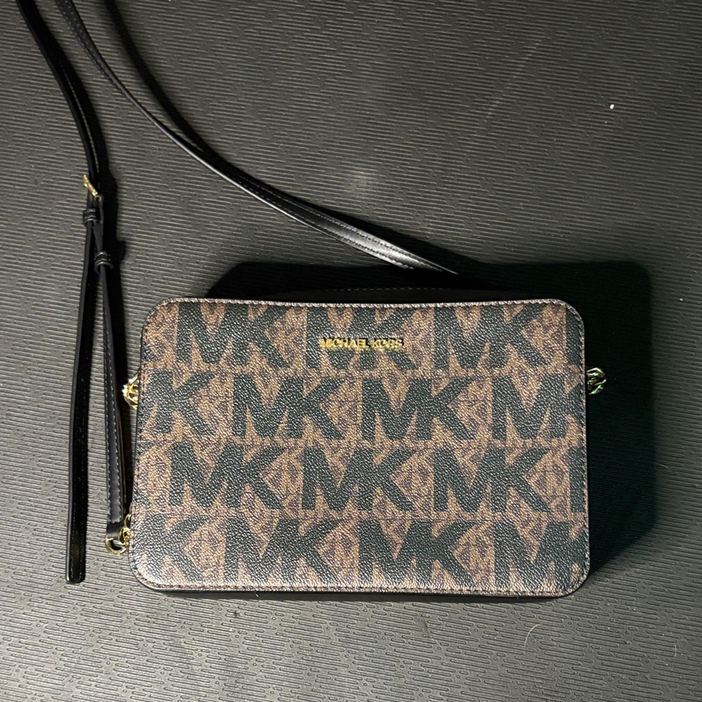 Michael Kors Black and Brown Logo Crossbody